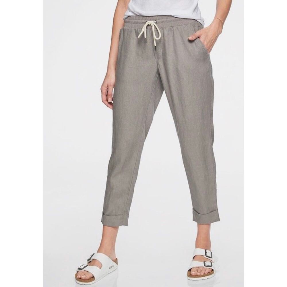 Athleta Bali Linen Ankle Pants Gray Size 8T Casual Everyday Athleisure
